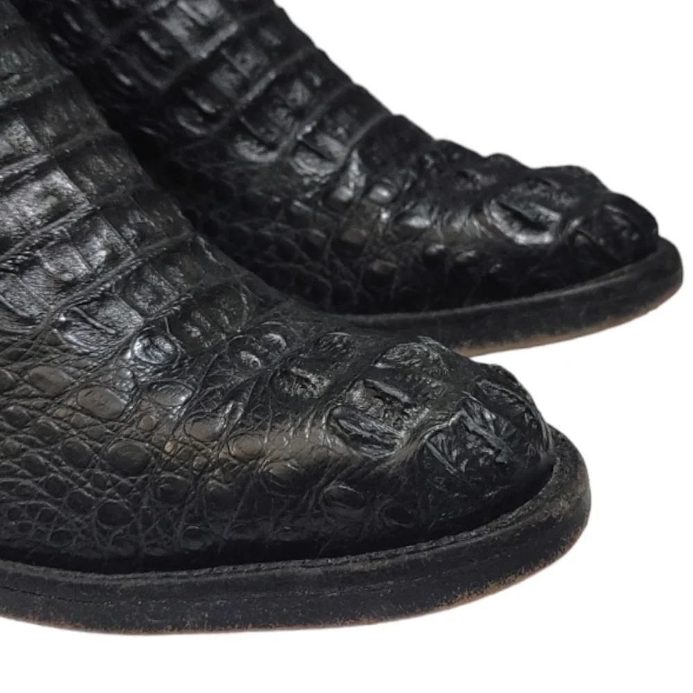 Black Jack Black Caimen Belly Leather Classic Western Cowboy Boots Mens Size 6 - Picture 9 of 15